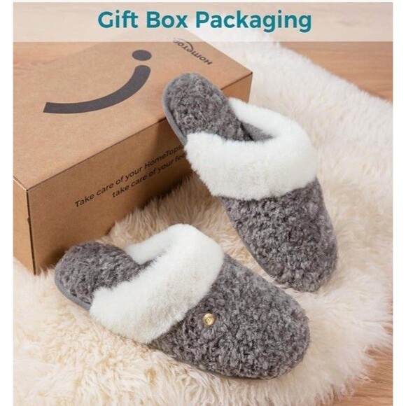 Slippers Cute Memory Foam Fuzzy House Bedroom Womens 7-8 Grey Comfy Cozy - Picture 5 of 7